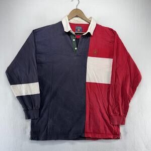 Vintage Chaps Ralph Lauren Rugby Shirt Men's Large Red White Blue Crest 90s Flag